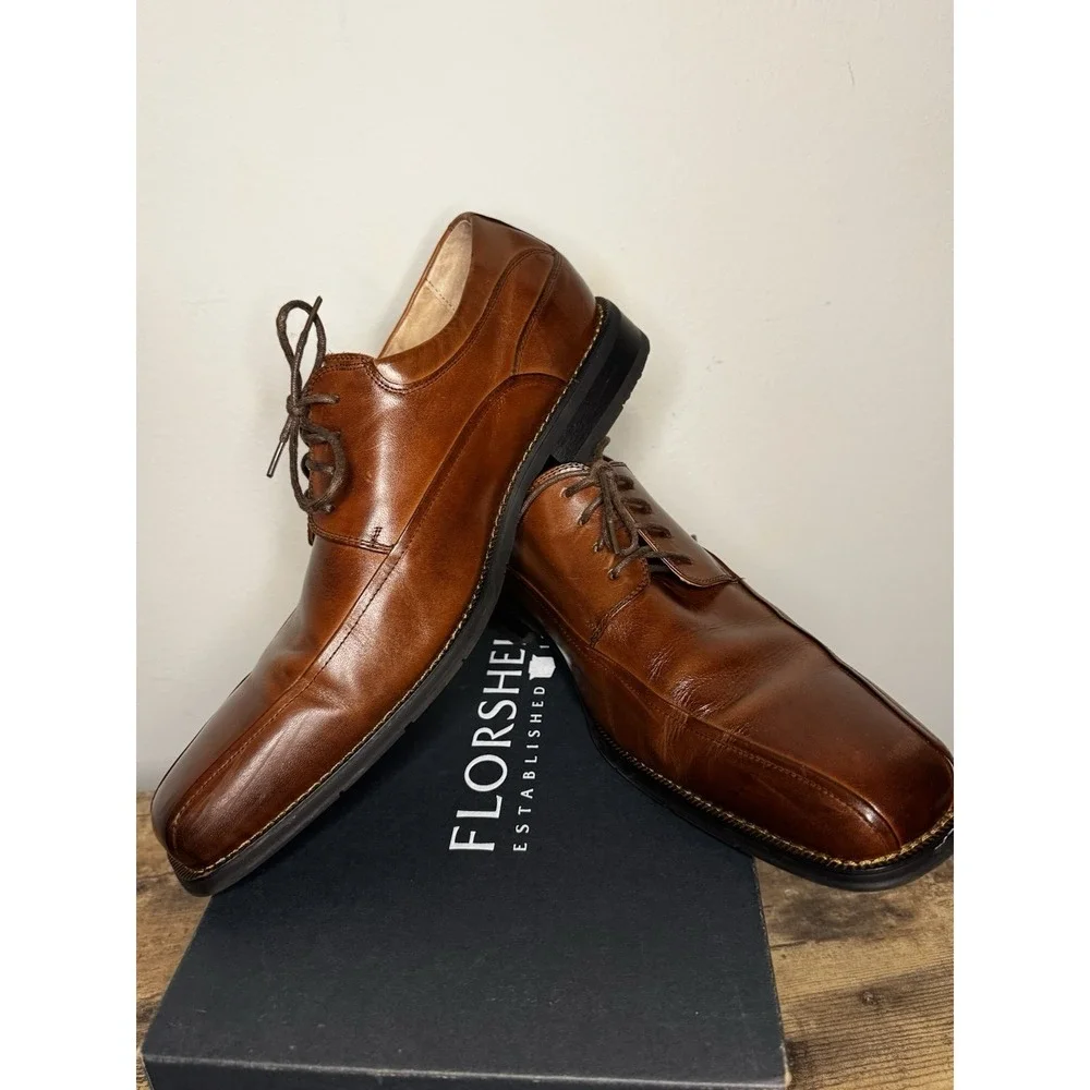Men's Florsheim 11256-200 Brown Leather Square Toe Oxford Dress Shoes Size 11D